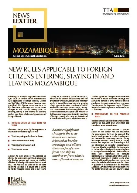 New rules applicable to foreign citizens entering, staying in and leaving Mozambique