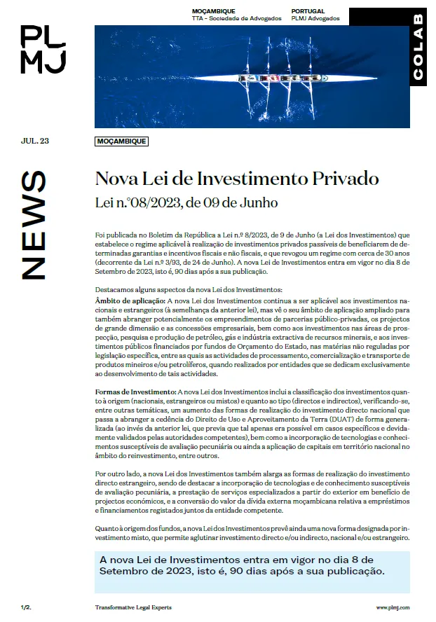 Nova Lei de Investimento Privado