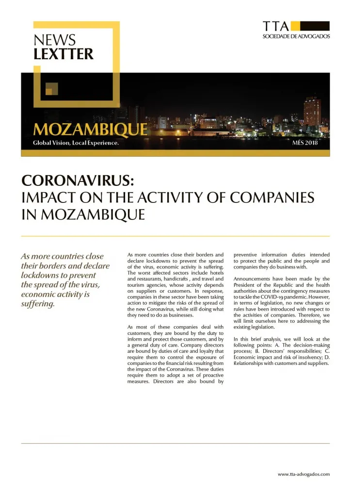 CORONAVIRUS: Impact on the Activity of Companies in Mozambique