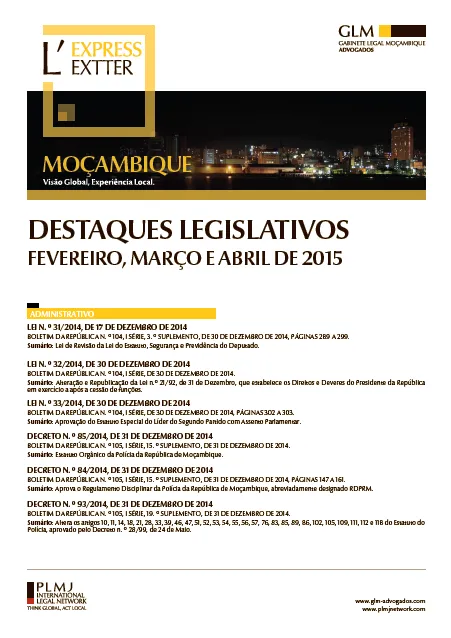 Moçambique - Destaques Legislativos de Fevereiro, Março e Abril de 2015