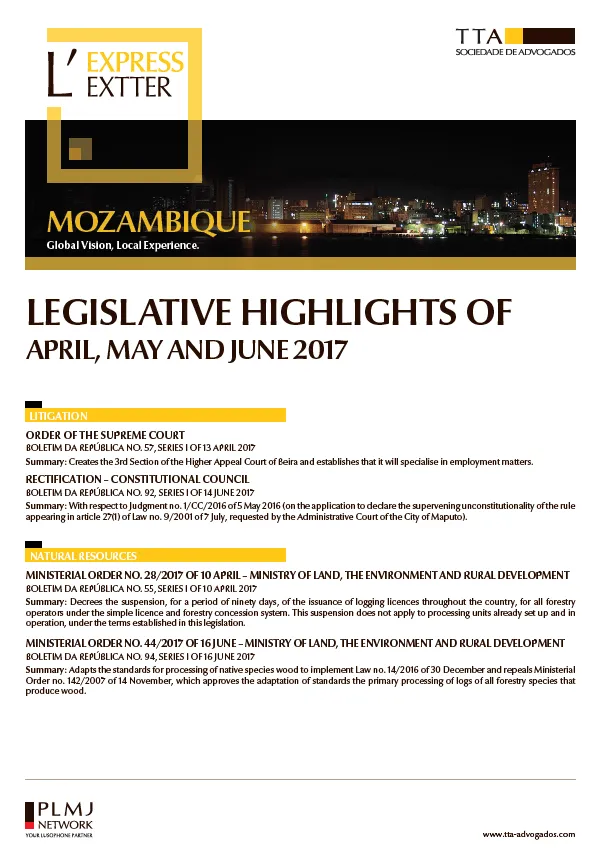Mozambique - Legislative Highlights April, May and June 2017