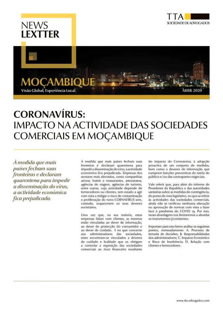 CORONAVÍRUS: Impacto na Actividade das Sociedades Comerciais em Moçambique