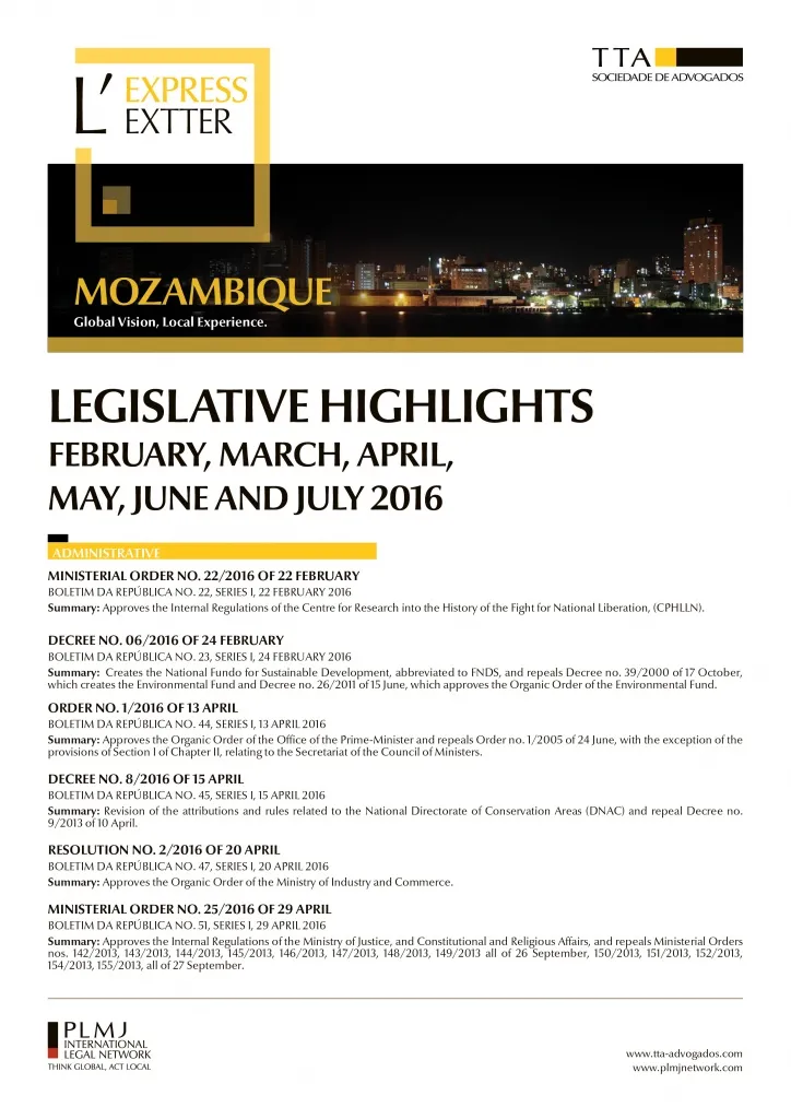 Mozambique - Legislative Highlights February, March, April, May, June and July 2016