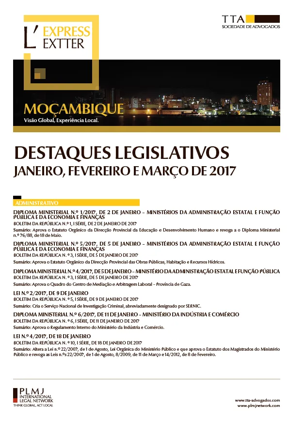 Destaques legislativos de Janeiro, Fevereiro e Março de 2017