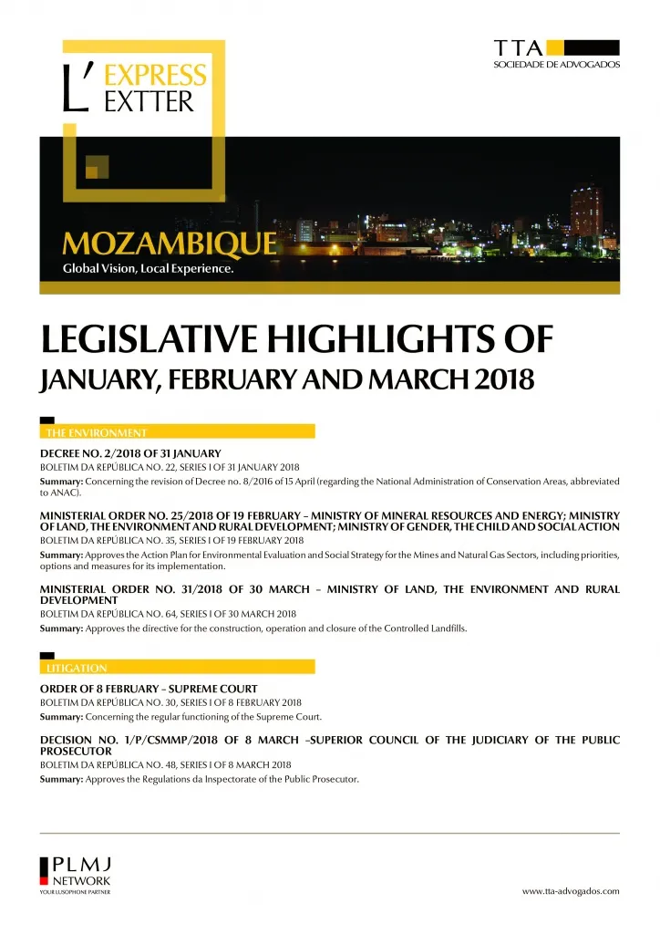 Mozambique - Legislative Highlights January, February and March 2018