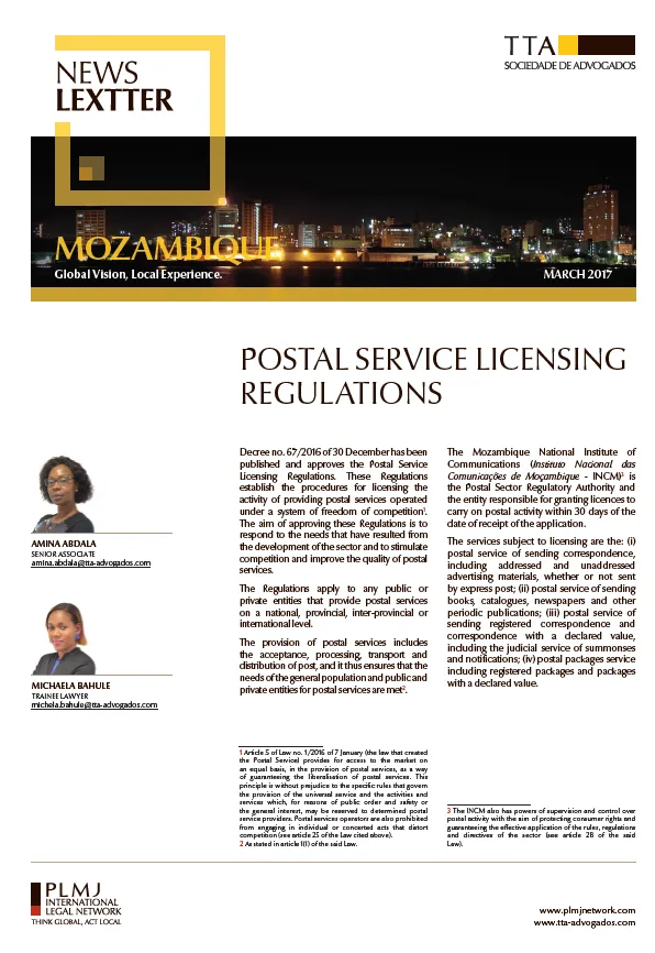 Postal service licensing regulations