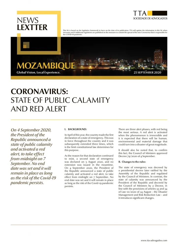 CORONAVIRUS: State of Public Calamity and Red Alert