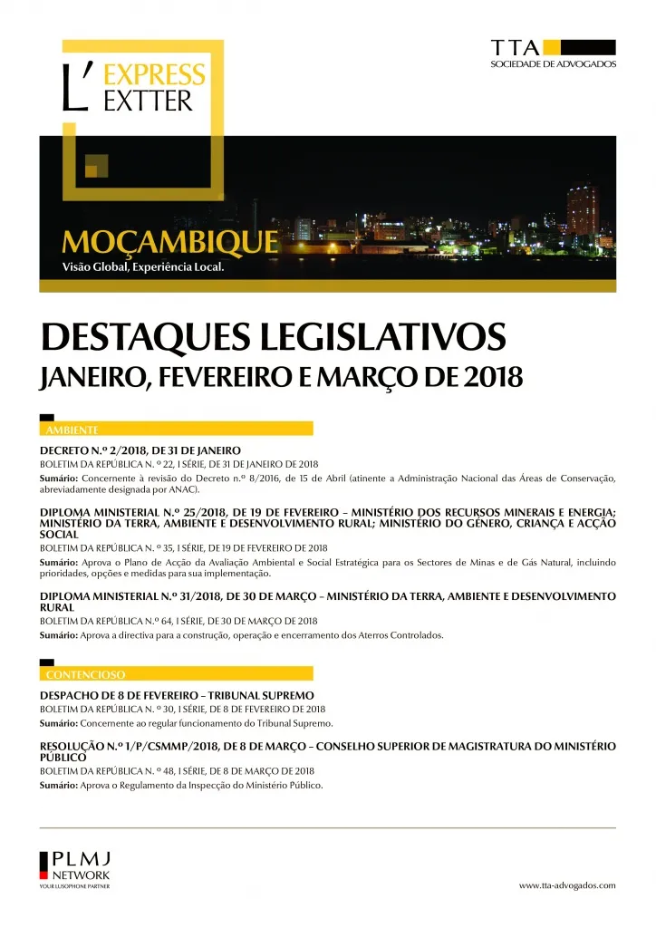 Destaques legislativos de Janeiro, Fevereiro e Março de 2018