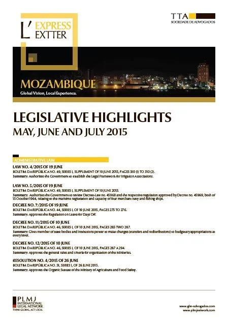 Mozambique - Legislative Highlights May, June and July (2015)