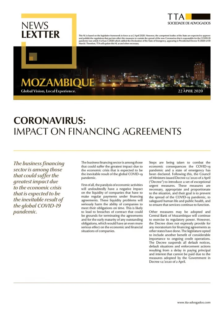 CORONAVIRUS: Impact on  Financing Agreements