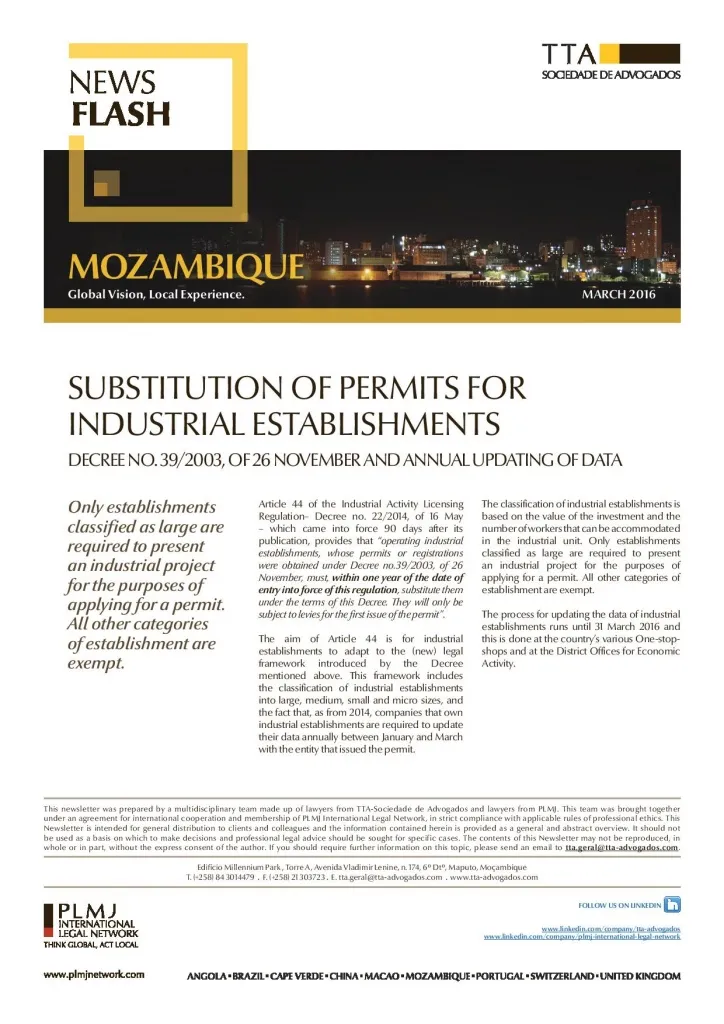 Substitution of Permits for Industrial Establishments
