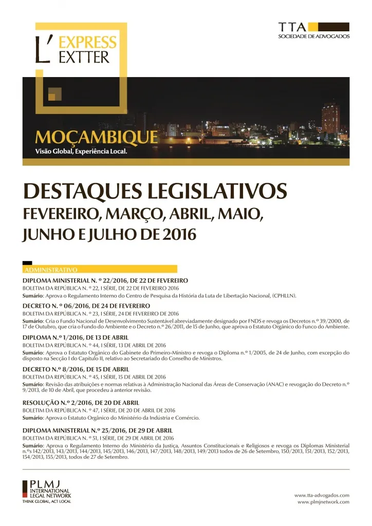 Moçambique - Destaques Legislativos de Fevereiro a Julho de 2016