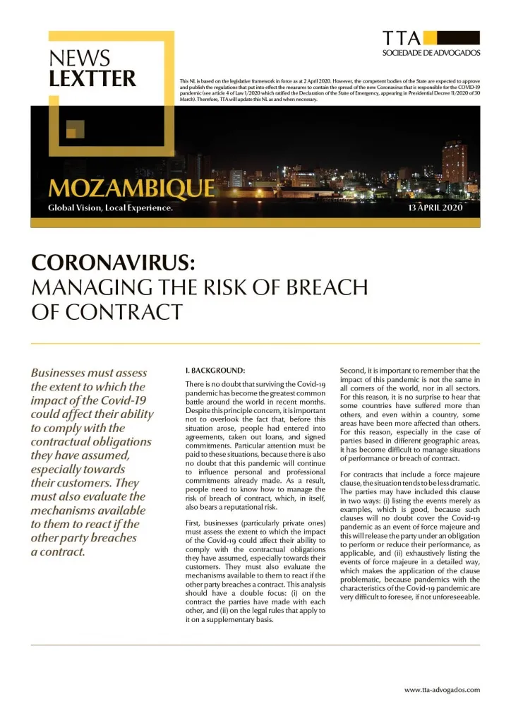 CORONAVIRUS: Managing the Risk of Breach of Contract