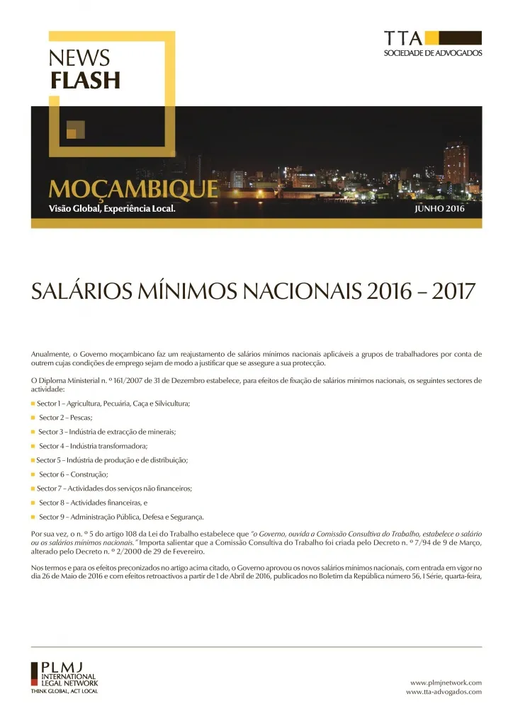 Salários Mínimos Nacionais 2016-2017