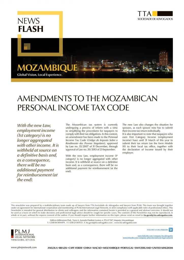 Amendments to the Mozambican Personal Income Tax Code  