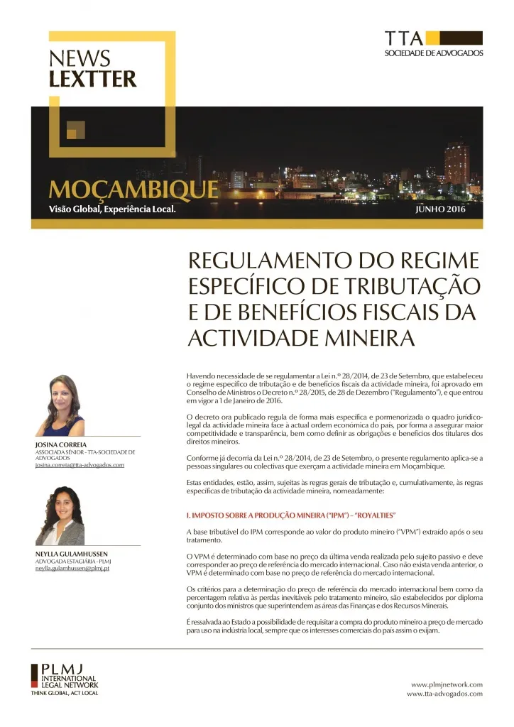 Regulamento do Regime Específico de Tributação e de Benefícios Fiscais da Actividade Mineira 