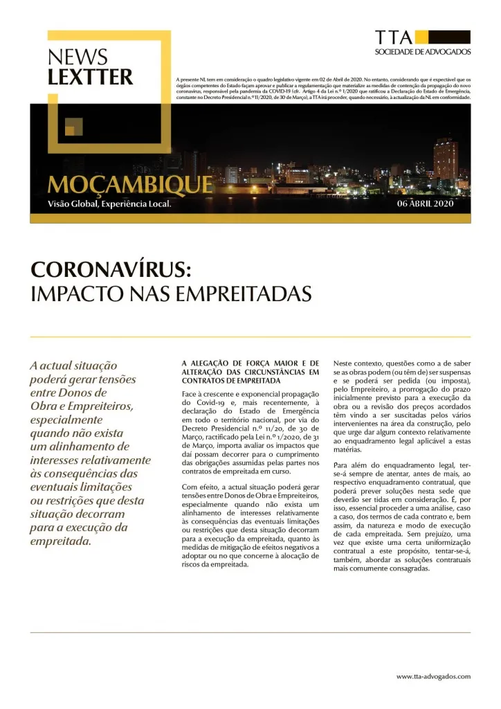 CORONAVÍRUS: Impacto nas Empreitadas