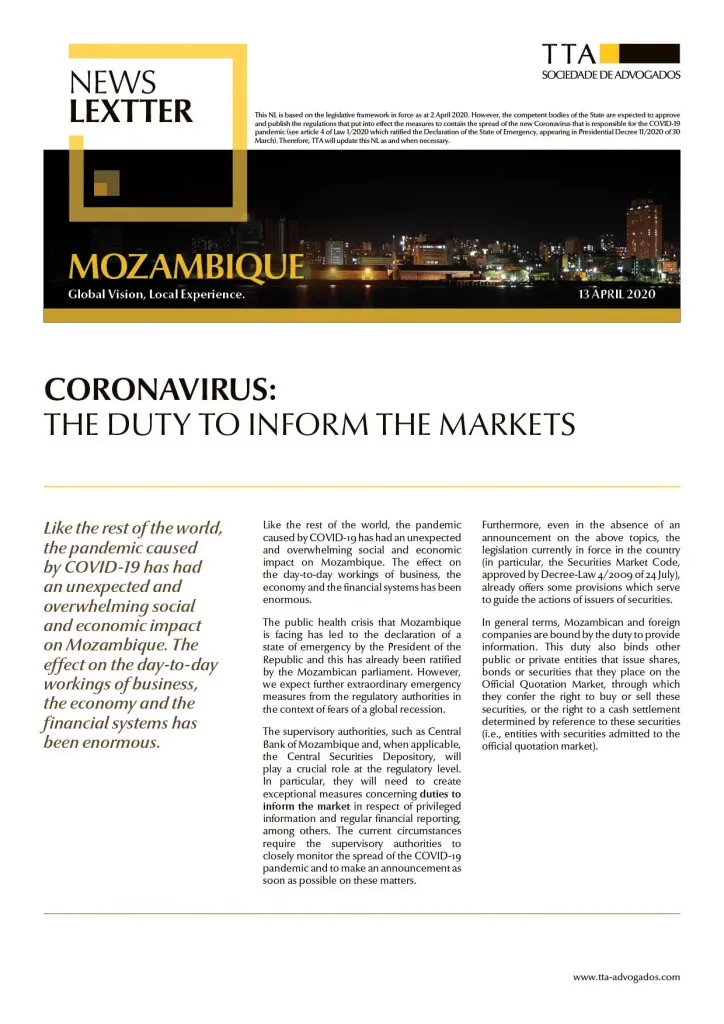 CORONAVIRUS: The Duty to Inform the Markets