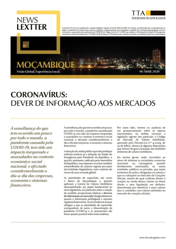 CORONAVÍRUS: Dever de Informação aos Mercados