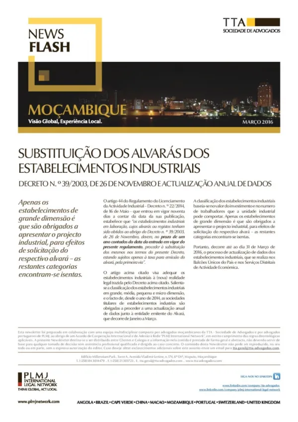 Substituição dos Alvarás dos Estabelecimentos Industriais