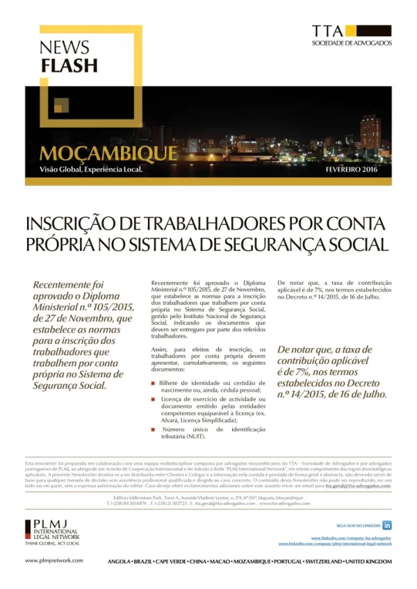 Inscrição de trabalhadores por conta própria no Sistema de Segurança Social