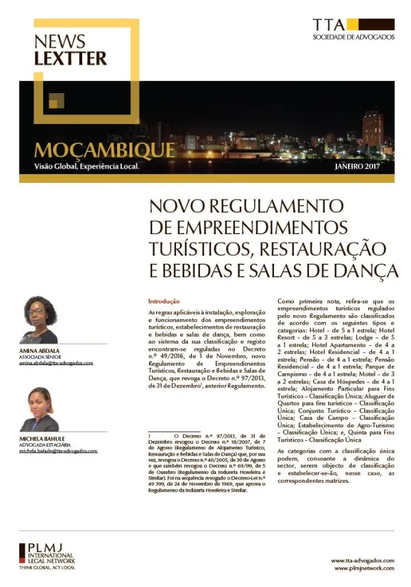 Novo regulamento de empreendimentos turísticos, restauração e bebidas e salas de dança em Moçambique