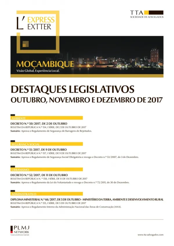 Destaques legislativos Outubro, Novembro e Dezembro de 2017