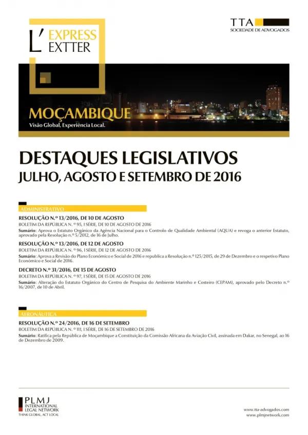 Destaques legislativos de julho, agosto e setembro de 2016