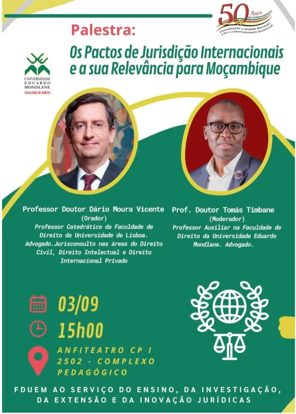 Tomás Timbane moderador na Palestra sobre Os Pactos de Jurisdição Internacionais e a sua relevância para Moçambique