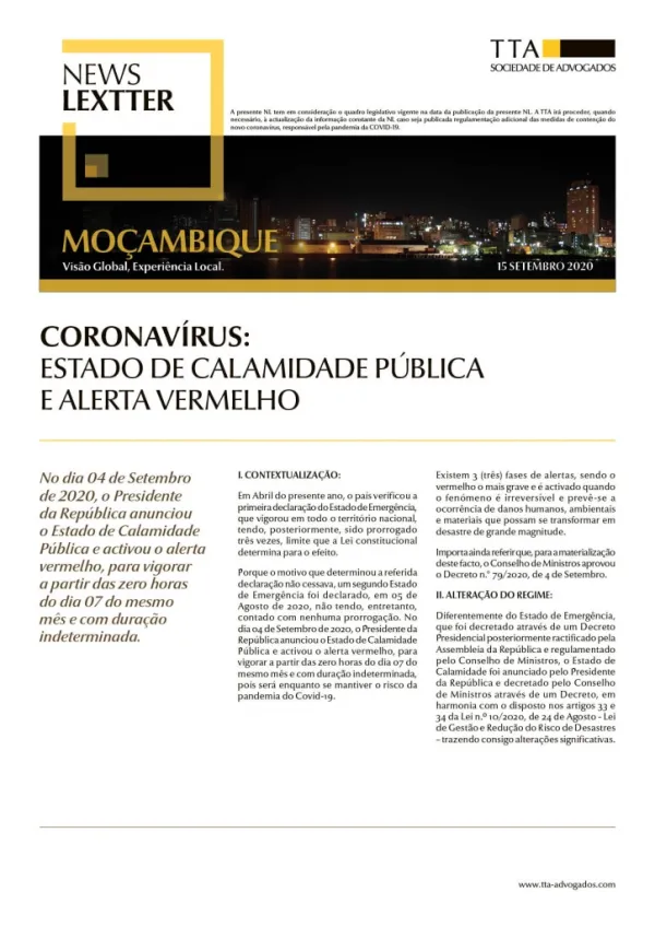 CORONAVÍRUS: Estado de Calamidade Pública e Alerta Vermelho 